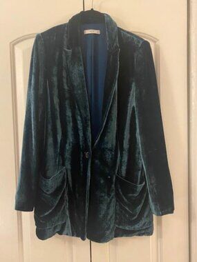 MNG dark teal blue velvet blazer